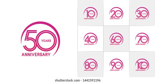 sets of anniversary design with double line and swoosh style purple color. design template can be use for greeting card, invitation, wedding and celebration moment.