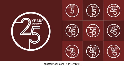 sets of anniversary design with double line in circle style white color. design template can be use for greeting card, invitation, wedding and celebration moment.