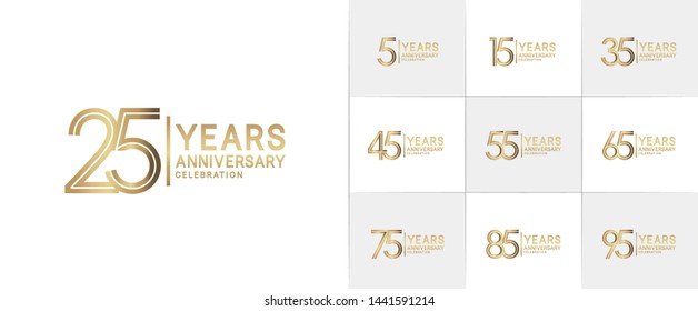 sets of anniversary design with double line style gold color. design template can be use for greeting card, invitation, wedding and celebration moment.