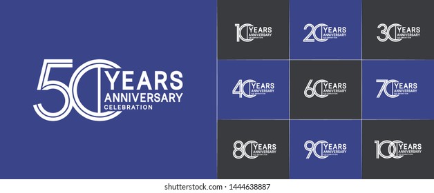 sets of anniversary design with double line style white color. design template can be use for greeting card, invitation, wedding and celebration moment.