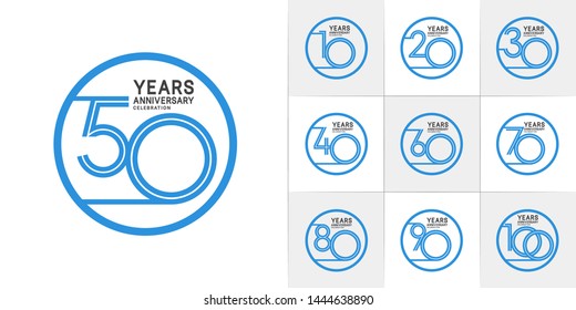 sets of anniversary design with double line in circle style blue and black color. design template can be use for greeting card, invitation, wedding and celebration moment.