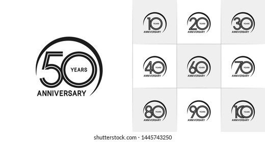 sets of anniversary design with double line and swoosh style black color. design template can be use for greeting card, invitation, wedding and celebration moment.