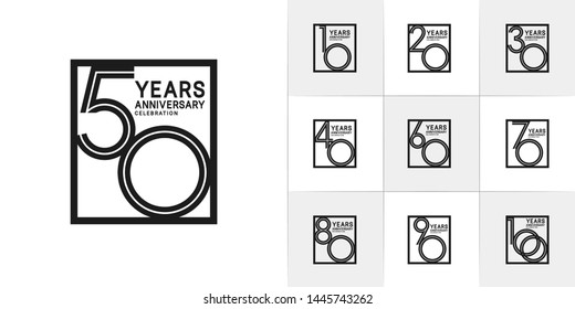 sets of anniversary design with double line in square style black color. design template can be use for greeting card, invitation, wedding and celebration moment.