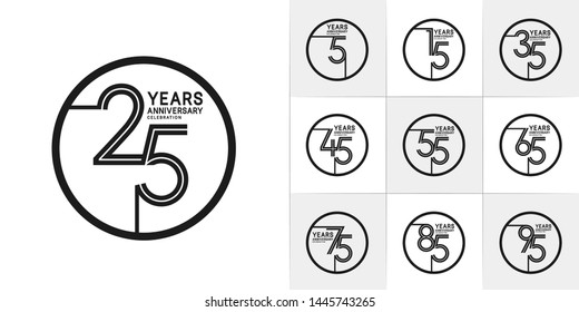 sets of anniversary design with double line in circle style black color. design template can be use for greeting card, invitation, wedding and celebration moment.