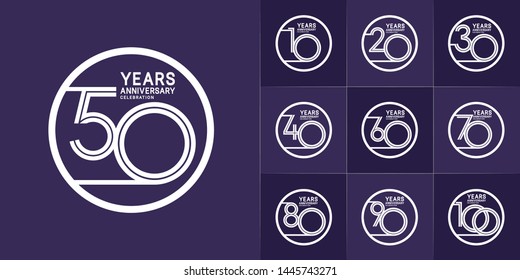 sets of anniversary design with double line in circle style white color. design template can be use for greeting card, invitation, wedding and celebration moment.