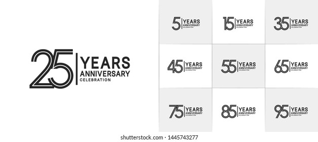 sets of anniversary design with double line style black color. design template can be use for greeting card, invitation, wedding and celebration moment.