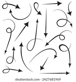 Sets of arrows vector, hand drawn isolated on a white background