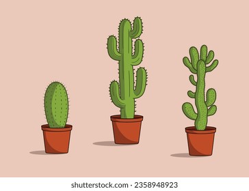 Conjuntos de hermosos cactus en una ilustración de arte vectorial de la olla, gráficos de cactus del desierto