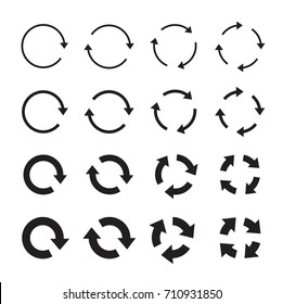 Sets of black circle arrows. Vector Icons