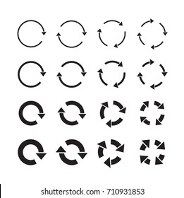 Sets of black circle arrows. Vector Icons