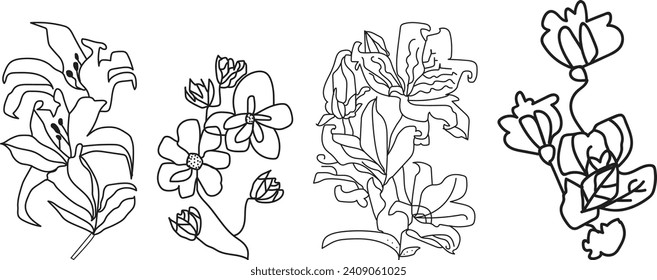 sets of botanical floral design with rose, leaf and more collection.