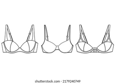 Sets Of Bra, Push Up Bra, Half Cup Bra  Fashion Illustration, Vector, CAD, Technical Drawing, Flat Drawing.