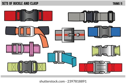 SETS OF BUCKLE AND CLASP FOR GARMENTS AND ACCESSORIES VECTOR ILLUSTRATION svg