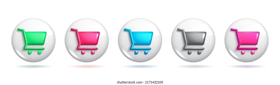 Sets of cart icons for online shopping. Different colour variants of add to cart icons. 3d Sets of Vector Elements.