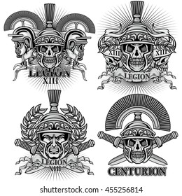sets, Centurion, coat of arms with skull, grunge.vintage design t-shirts 