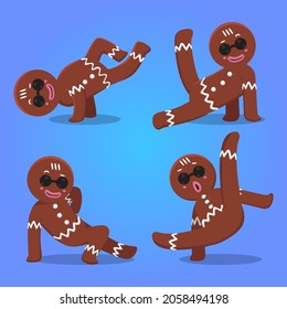 Sets of Christmas Cartoon Illustration, Ginger Bread doing Breakdance