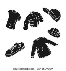Conjuntos de ropa, camisas, chaquetas, sombreros, zapatos