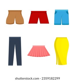sets of clothing such as shorts, trousers and women's skirts