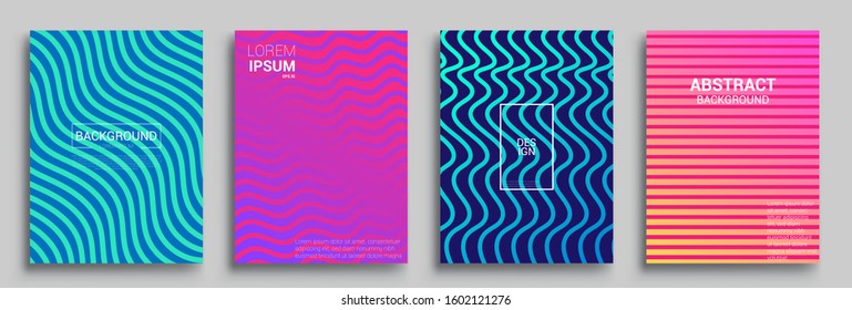 Sets of colorful abstract cover design. Geometric halftone gradients. Vector illustration of bright color abstract pattern background with line gradient texture for minimal dynamic cover design.