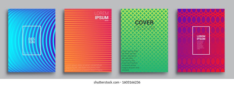 Sets of colorful abstract cover design. Geometric halftone gradients. Vector illustration of bright color abstract pattern background with line gradient texture for minimal dynamic cover design.