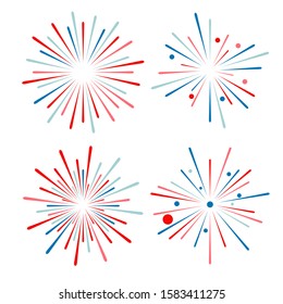 Sets of colorful fireworks with star and particles vector design. New year design poster, flyer, banner and background. New year design asset. Modern vector design