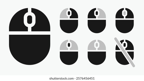 sets Computer mouse icon, illustrating different button presses. Vector illustration.