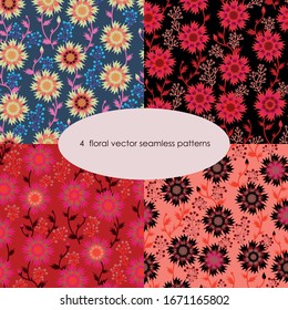 Sets of cornflowers floral vector seamless patterns for decoration, packaging, fabrics, wallpapers