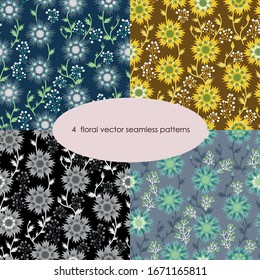Sets of cornflowers floral vector seamless patterns for decoration, packaging, fabrics, wallpapers