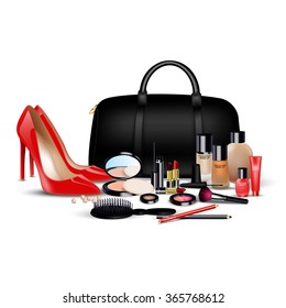 Sets of cosmetics background. Stylish girls.vector