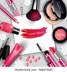 Sets of cosmetics on gray background.vector