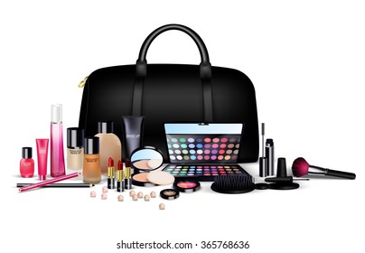 Sets of cosmetics on isolated background. Stylish girls.vector
