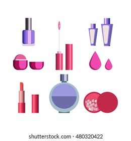 Sets of cosmetics on isolated background.