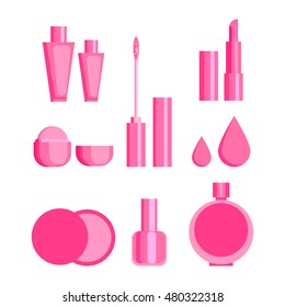 Sets of cosmetics on isolated background.