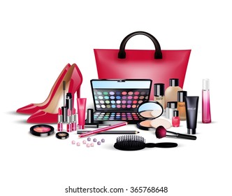 Sets of cosmetics on isolated background.vector