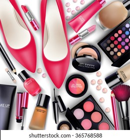 Sets of cosmetics on white background.vector