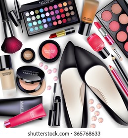 Sets of cosmetics on white background.vector