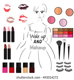 Sets of cosmetics on white background.vector