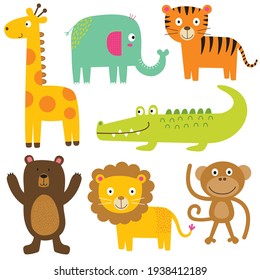 sets  of cute animal, cute cartoon character animal zoo