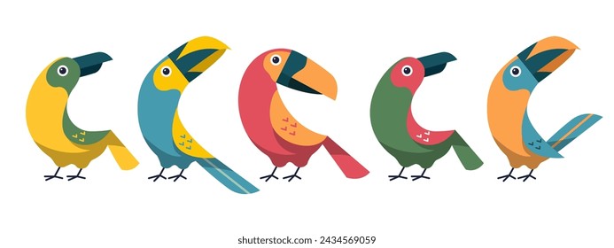 Sets of cute colorful birds. Simple illustration for children isolated on white background - vector illustration