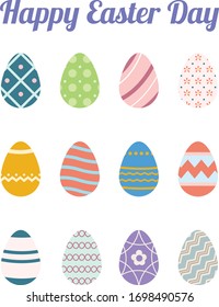 Sets of decorated colorful easter eggs. Icons and vector illustrations.