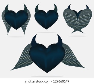 Sets Devil heart. Fateful love concept  blue