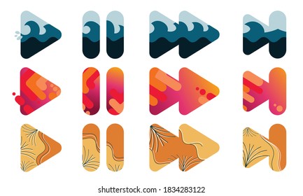 Sets of different music button icon set vector include with deep sea color, pink blossom, and desert yello .EPS10