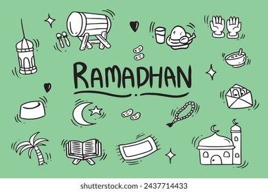 sets of doodles ramadhan good for background and design