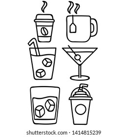 Sets of drawings of cocktails and drinks
