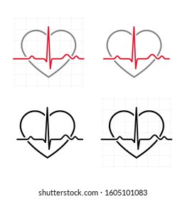 Sets of Electrocardiogram ECG or EKG heart beat signal pulse color and black on white background
