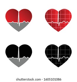 Sets of Electrocardiogram ECG or EKG heart beat signal pulse color and black on white background