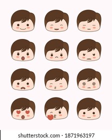 sets of emotions faces of children. A boy's face, with a different face. Flat design vector illustration