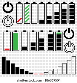 Sets of empty and charged phone batteries in rounded and square styles, 