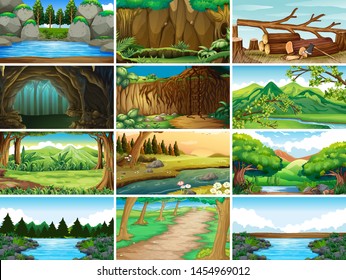 Sets of empty nature landscape background scenes illustration