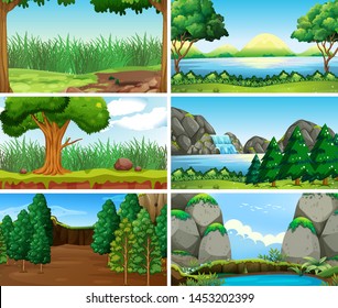 Sets of empty nature landscapebackground scenes illustration